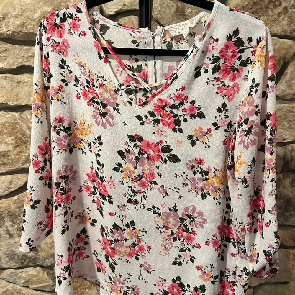 Pink Republic Floral V-Neck Blouse - Pink, Yellow, White
